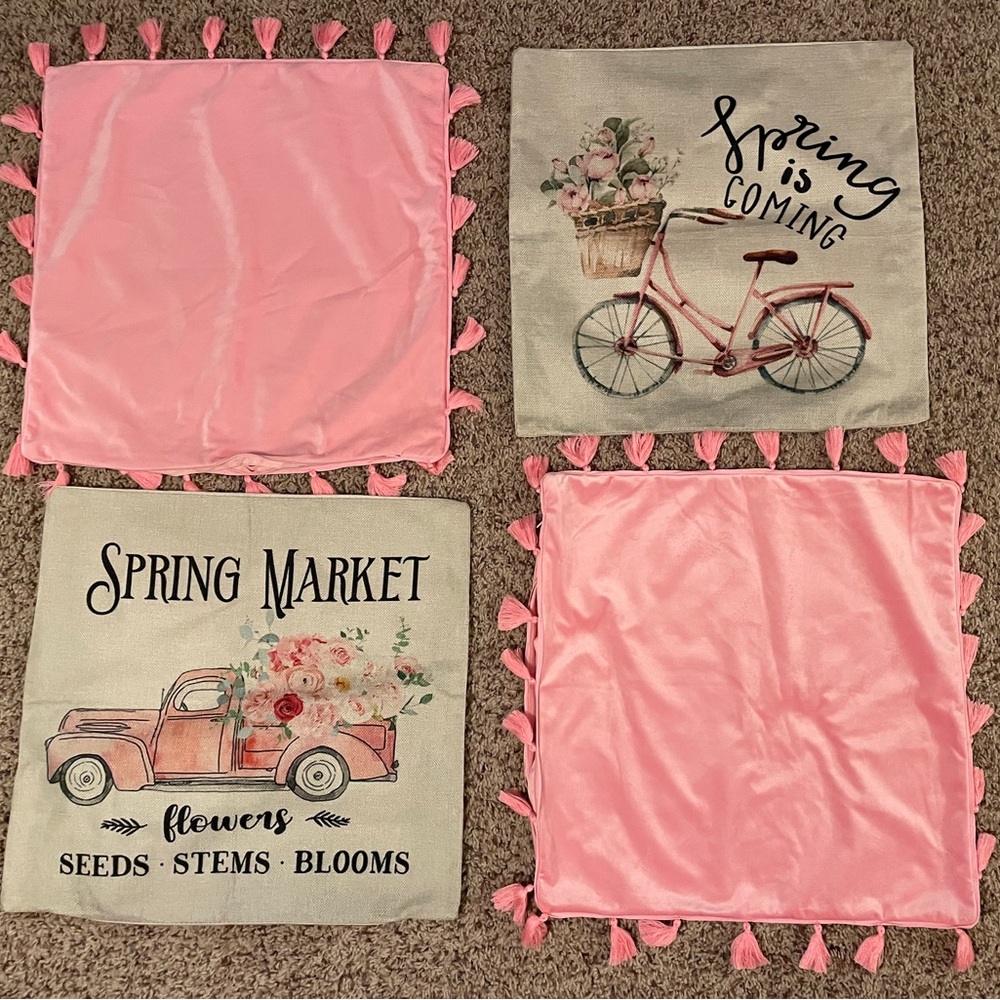 Spring Market Pink and Cream Pillow Covers